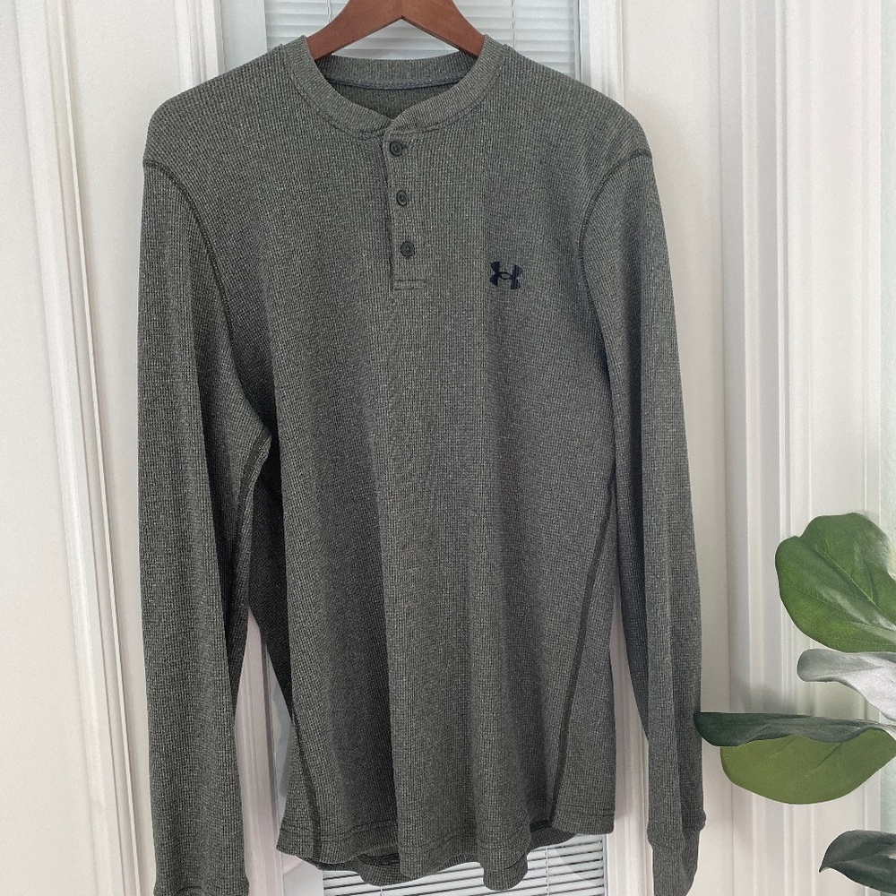 Mens Under Armour Olive Waffle Knit Henley Sz M